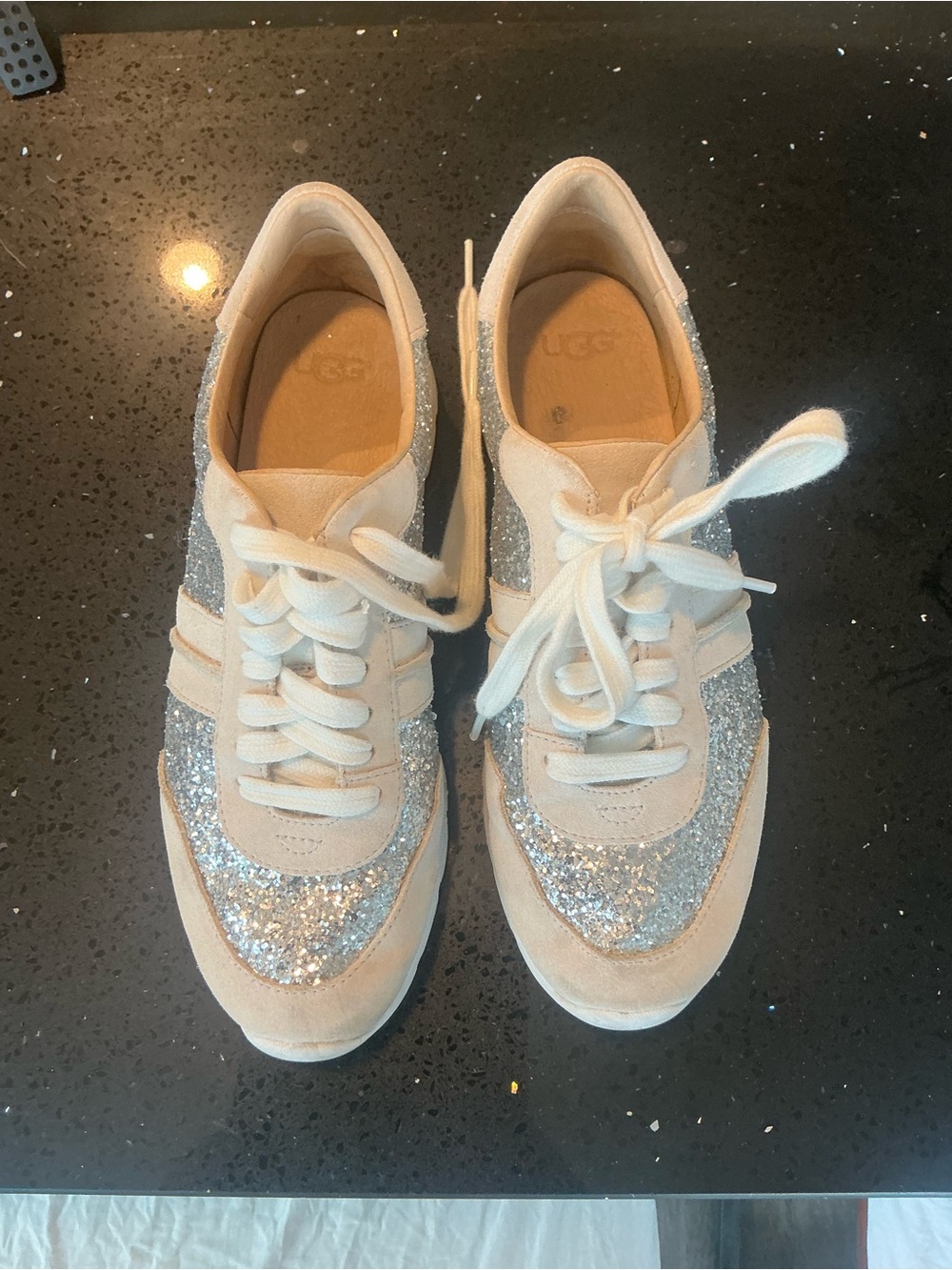UGG Women's Glitter Lace-Up Sneakers in Silver and Cream
